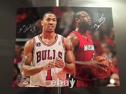 Dwyane Wade & Derrick Rose Signed Basketball Photo 16x20 PSA Authentic RARE