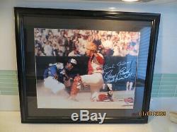 Hank Aaron Johnny Bench Autographed Framed 16x20 photogaph PSA Authenticated