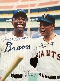 Hank Aaron/ Willie Mays signed 8x10 Photo COA. HOF