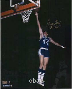 Jerry West Lakers Signed 16 x 20 Lay Up In Blue Jersey Photo & The Logo Insc