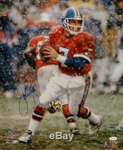 John Elway Autographed Denver Broncos 16x20 Snow Photo PF- JSA W Authenticated