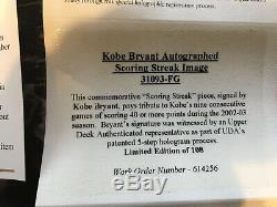 Kobe Bryant Signed Lakers Scoring Streak Poster Upper Deck Authenticated LE /108