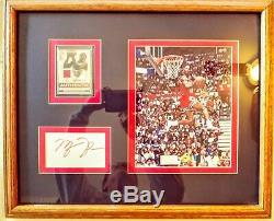 Michael Jordan Authentic Autographed index card and game worn swatch card framed