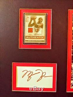 Michael Jordan Authentic Autographed index card and game worn swatch card framed