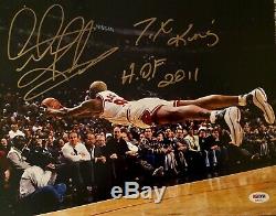 NBA BULLS DENNIS RODMAN 11x14 DIVING SIGNED INSCRIBED HOF AUTHENTIC PSA DNA COA