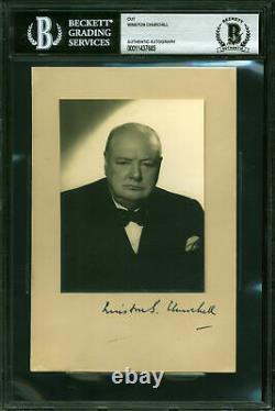 Winston Churchill Authentic Signed Mounted 4.5x6.75 Photo BAS Slabbed