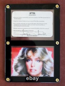 Authentic Personally Signed Aftra Card Of Icon Farrah Fawcett, Encadré Avec Photo