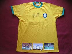 Brésil Pelé Main Authentique Signé Retro 1970 Coupe Du Monde Shirt Jersey Proof
