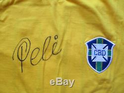 Brésil Pelé Main Authentique Signé Retro 1970 Coupe Du Monde Shirt Jersey Proof