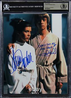 Carrie Fisher & Mark Hamill Authentic Signé 8x10 Photo Auto Graded 9! Bas Slab