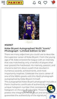 Kobe Bryant Autographié 16x20 Iconic Photo Panini Authentic Auto Signed 20/124
