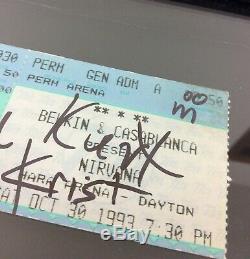 Nirvana Authentiques 1993 Ticket Signé Autographié Kurt Cobain Foo Fighters